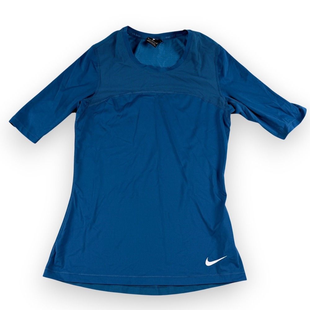 Nike Pro Hypercool Top Women M Blue Mesh Short Sleeve Lightweight Athletic Shirt
